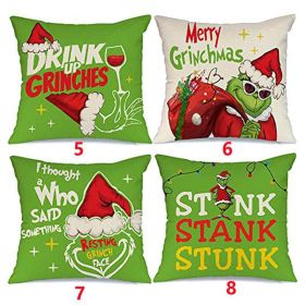 18x18 In Of For Christmas Decorations Green Buffalo Plaid Grinch Christmas Pillow Covers (Type: 5)